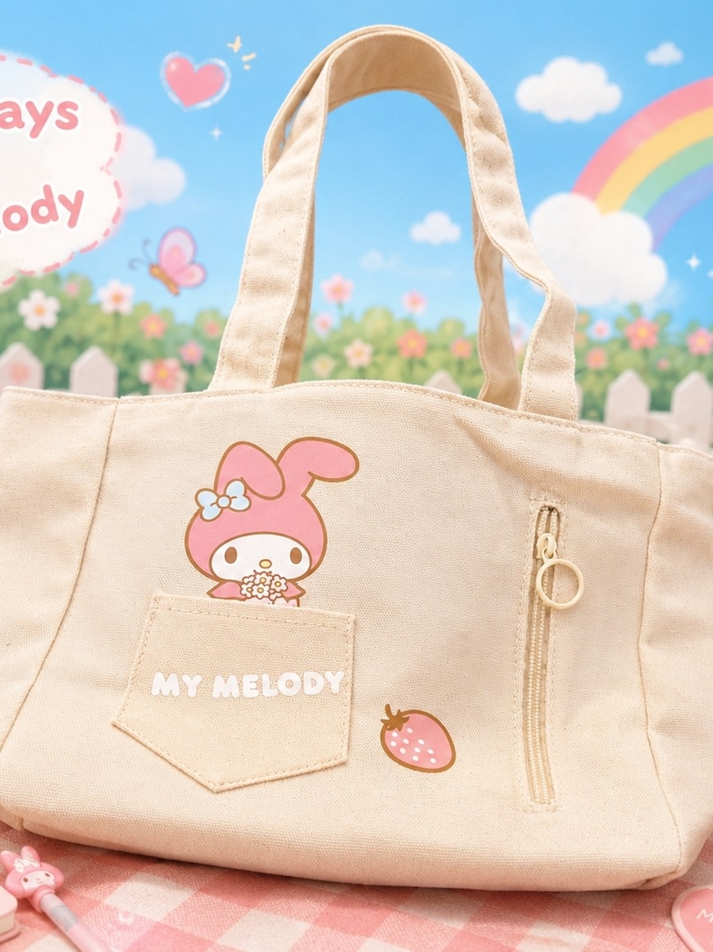 Sanrio My Melody Beige Pink Canvas Tote Bag